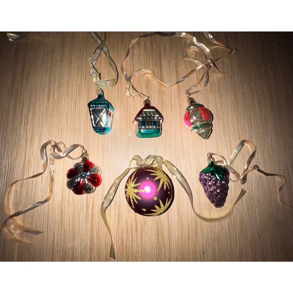 6 Vintage Hand Blown Glass Random Ornaments House Grape Light Etc - Picture 1 of 7